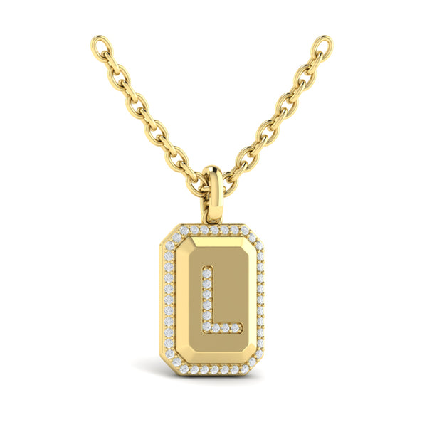 Diamond Medallion Alphabet Pendant Link Necklace, L