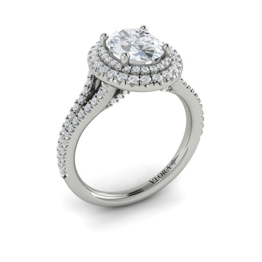 Delicate Double Halo Engagement Ring with Split Shank