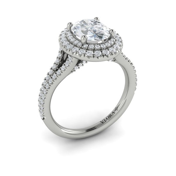 Delicate Double Halo Engagement Ring with Split Shank