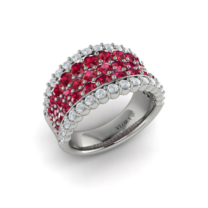 Diamond and Ruby Multi-Row Statement Ring