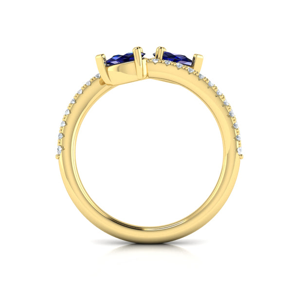 Diamond and Pear Blue Sapphire Wrap Ring