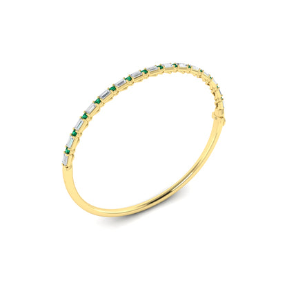 Diamond Baguette and Emerald Hinged Bangle
