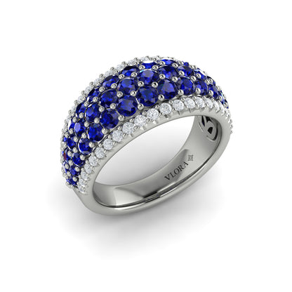Diamond and Sapphire Multi-Row Statement Ring