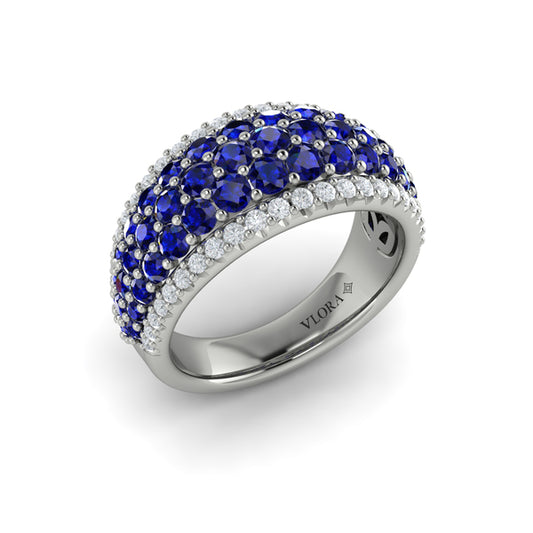 Diamond and Sapphire Multi-Row Statement Ring
