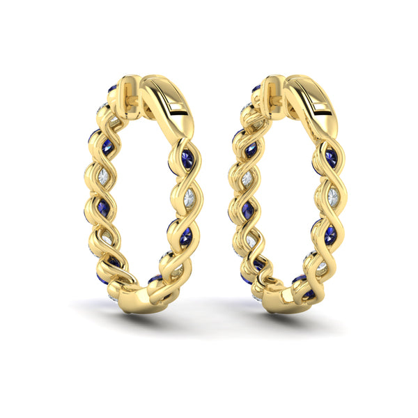 Inside Out Diamond and Blue Sapphire  Hoop Earrings