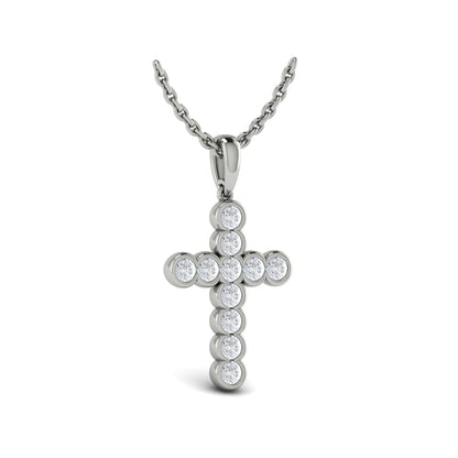 Rounded Bezel Set Diamond Cross Pendant