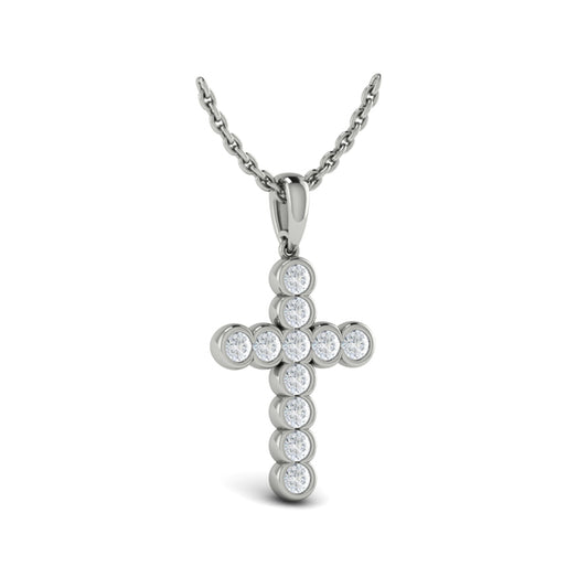 Rounded Bezel Set Diamond Cross Pendant