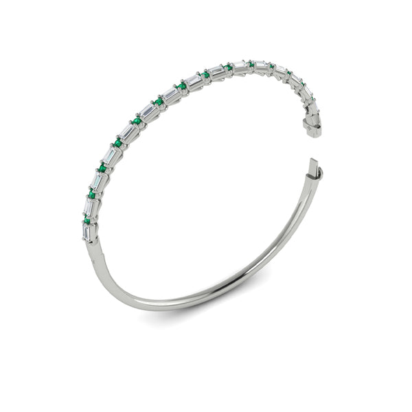 Diamond Baguette and Emerald Hinged Bangle