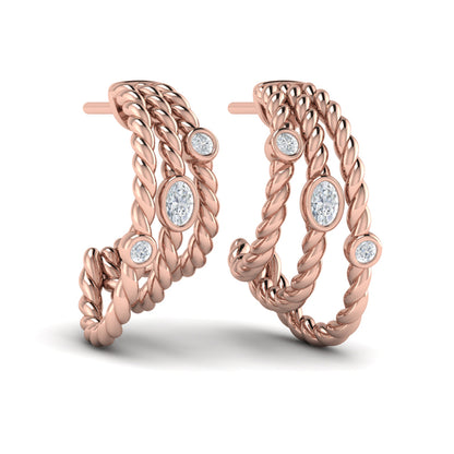 Bezel Set Diamond Rope Hoop Earrings