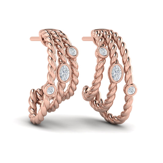 Bezel Set Diamond Rope Hoop Earrings