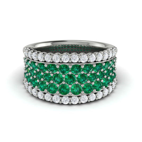 Diamond and Emerald Multi-Row Statement Ring