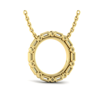 Diamond Baguette Double Open Circle Pendant Necklace