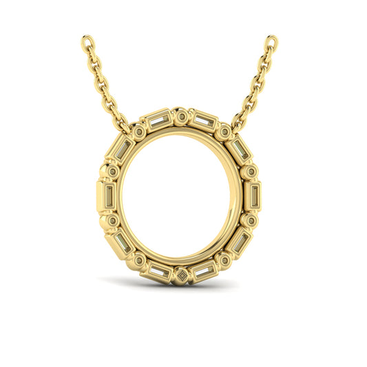 Diamond Baguette Double Open Circle Pendant Necklace