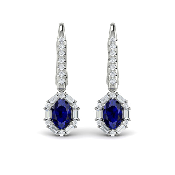 Oval Sapphire and Diamond Baguette Earrings