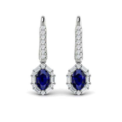 Oval Sapphire and Diamond Baguette Earrings