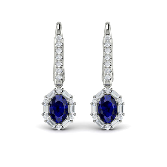 Oval Sapphire and Diamond Baguette Earrings