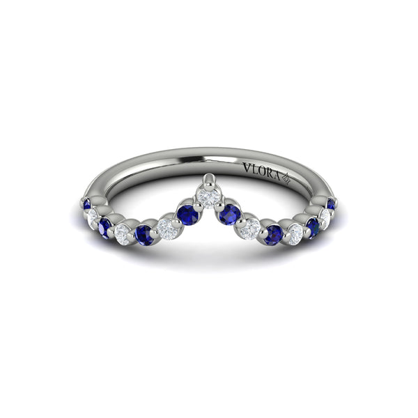 Diamond and Blue Sapphire Chevron Ring