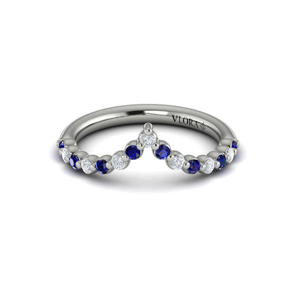 Diamond and Blue Sapphire Chevron Ring