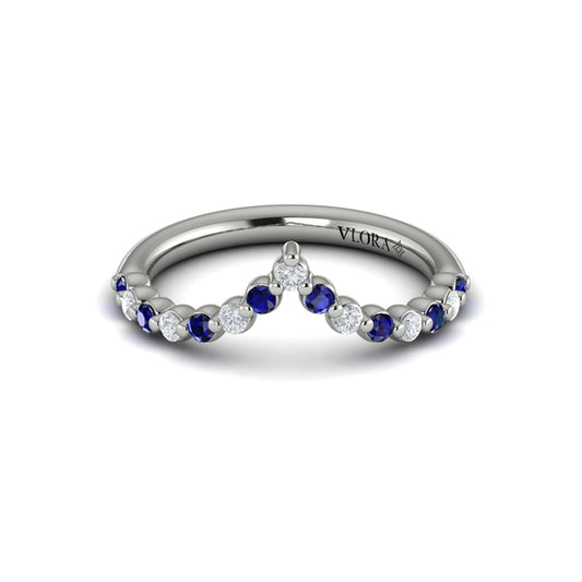 Diamond and Blue Sapphire Chevron Ring