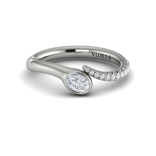 Bezel‑Set Oval Diamond Ring With Diamond Pavé Curve