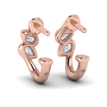 Pear Shaped Diamond Bezel‑Set Two‑Stone Sculpted Hoops