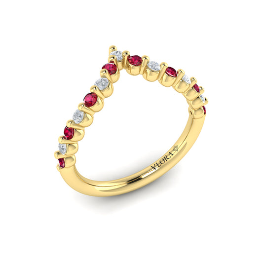 Diamond and Ruby Chevron Ring