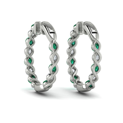 Inside Out Diamond and Emerald  Hoop Earrings