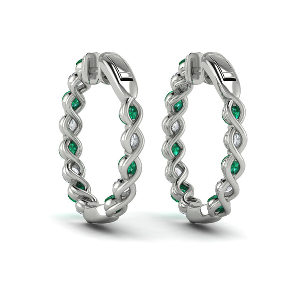 Inside Out Diamond and Emerald  Hoop Earrings