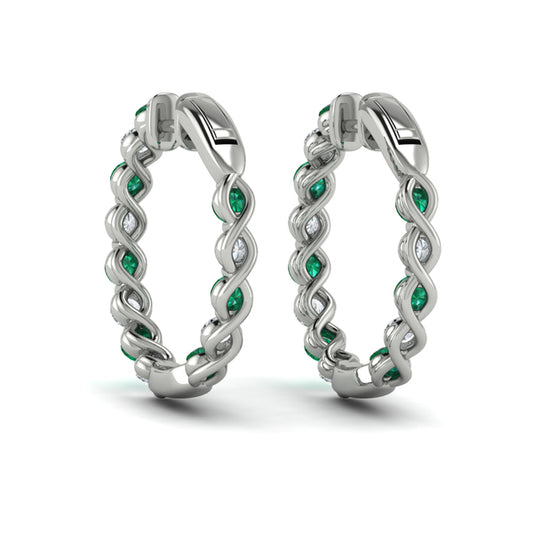 Inside Out Diamond and Emerald  Hoop Earrings