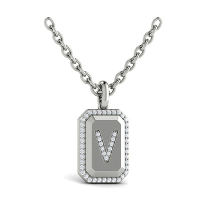 Diamond Medallion Alphabet Pendant Link Necklace, V