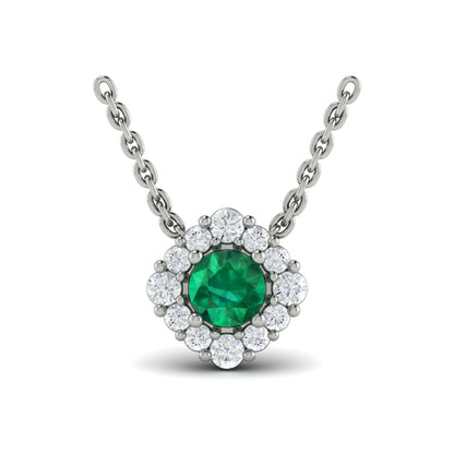 Diamond Halo and Round Emerald Center Pendant