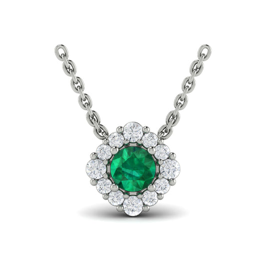 Diamond Halo and Round Emerald Center Pendant