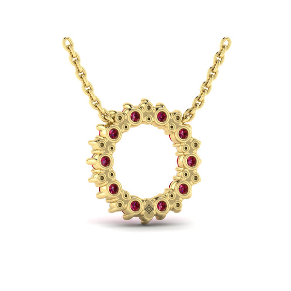 Diamond and Ruby Open Starburst Circle Pendant Necklace