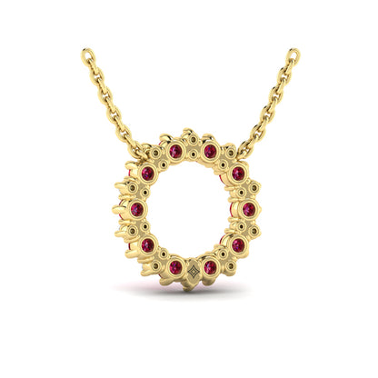 Diamond and Ruby Open Starburst Circle Pendant Necklace