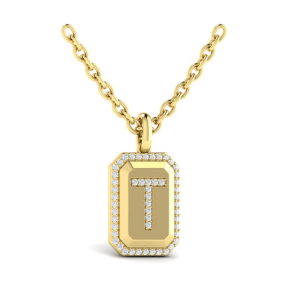 Diamond Medallion Alphabet Pendant Link Necklace, T