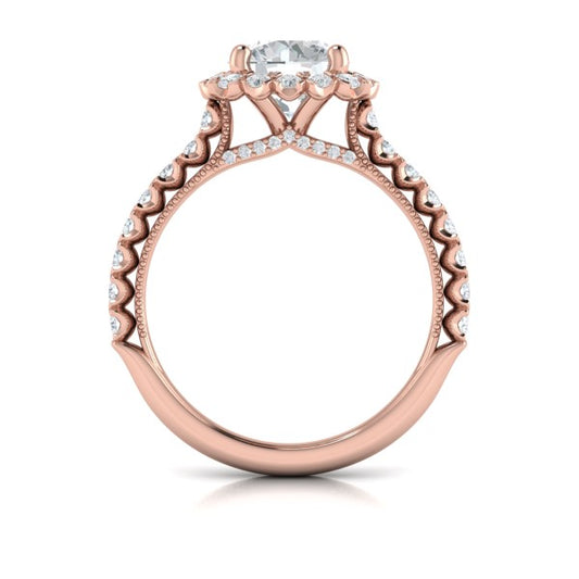 Floral Halo Round Engagement Ring