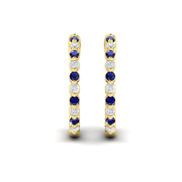 Inside Out Diamond and Blue Sapphire  Hoop Earrings