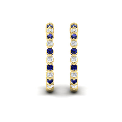 Inside Out Diamond and Blue Sapphire  Hoop Earrings
