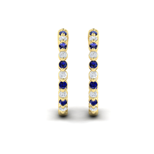 Inside Out Diamond and Blue Sapphire  Hoop Earrings