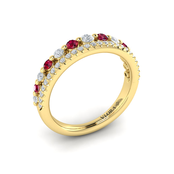 Diamond and Ruby Two Row Ring