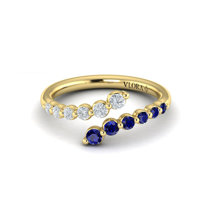 Diamond and Blue Sapphire Open Wrap Ring