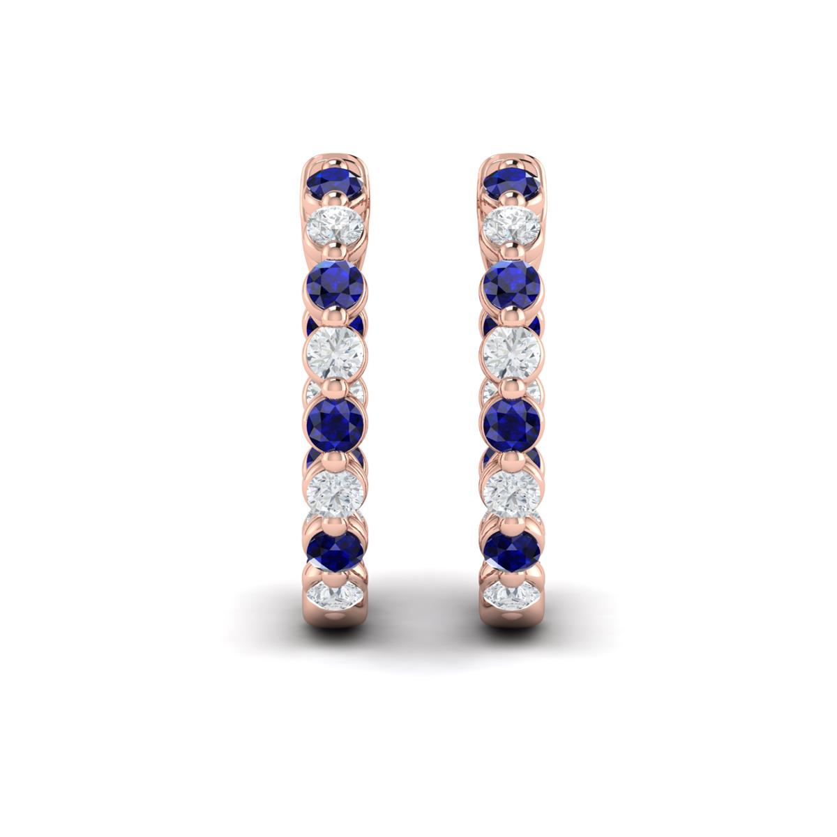 Inside Out Diamond and Blue Sapphire  Hoop Earrings