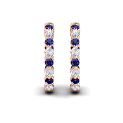 Inside Out Diamond and Blue Sapphire  Hoop Earrings
