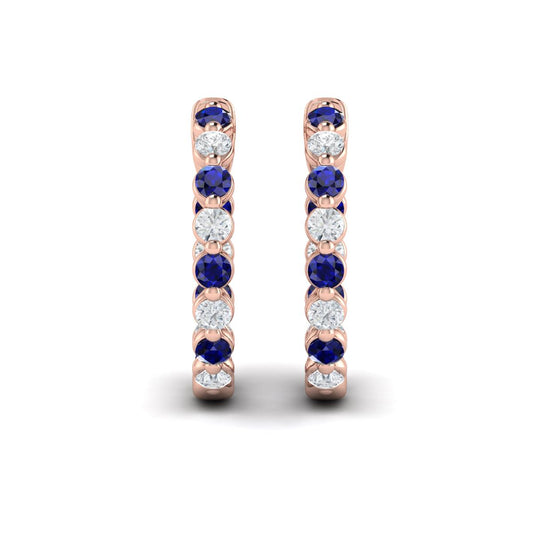 Inside Out Diamond and Blue Sapphire  Hoop Earrings