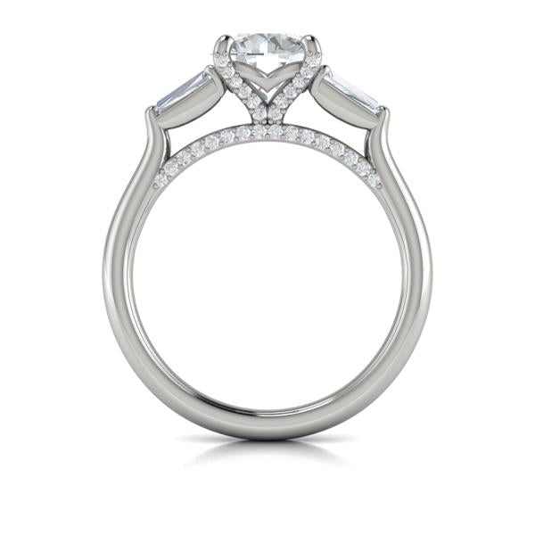 Round Three Stone Engagement Ring in Platinum by Vlora Bridal