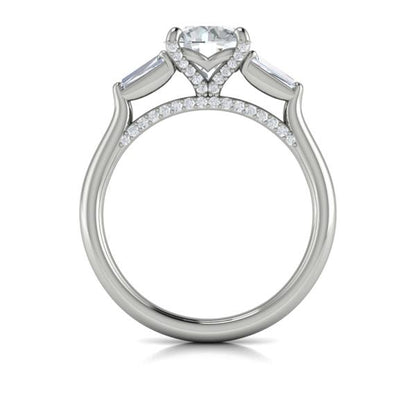 Round Three Stone Engagement Ring in Platinum by Vlora Bridal