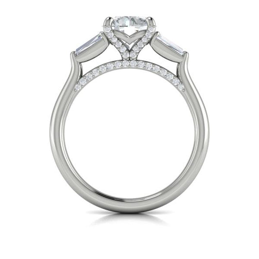 Round Three Stone Engagement Ring in Platinum by Vlora Bridal