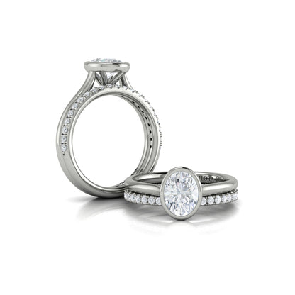 Oval Solitaire, Bezel Engagement Ring in Platinum by Vlora Bridal