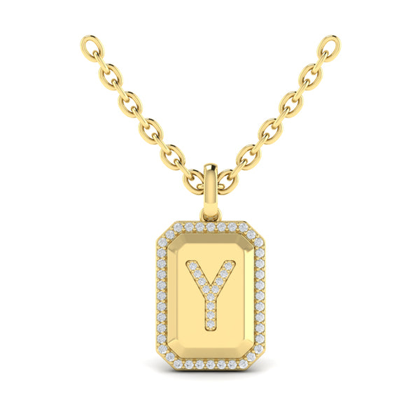 Diamond Medallion Alphabet Pendant Link Necklace, Y
