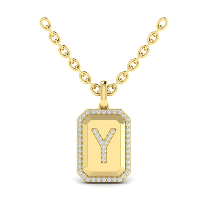 Diamond Medallion Alphabet Pendant Link Necklace, Y